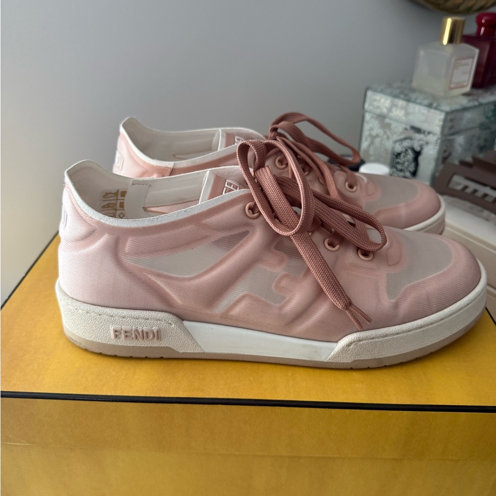 Fendi Women's Blush Pink Mesh Lace-Up Sneakers